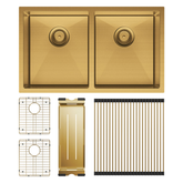 Hana 27L/27L Double Fienza Kitchen Sink Kit - PVD Rugged Brass